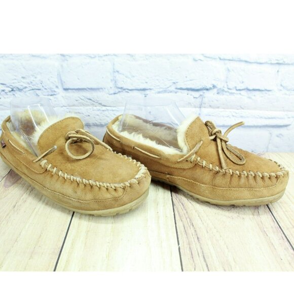 LL Bean Brown Suede Wicked Good Shearling Lined Moccasin Slippers Size 9 M - Picture 3 of 10